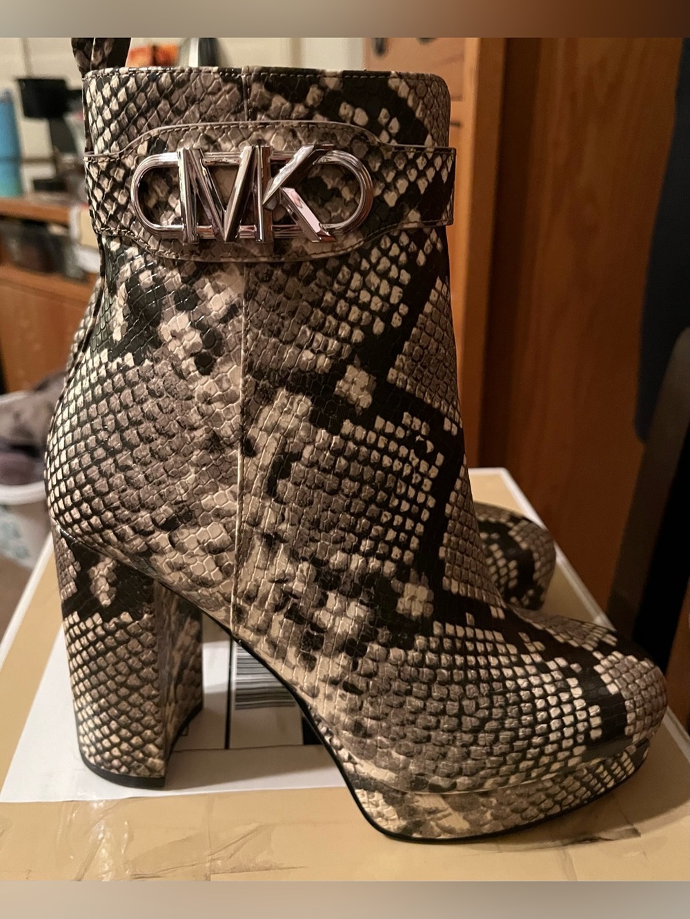 Michael Kors Parker Snake-Print Platform Ankle Boot in Neutral Taupe - Picture 2 of 6